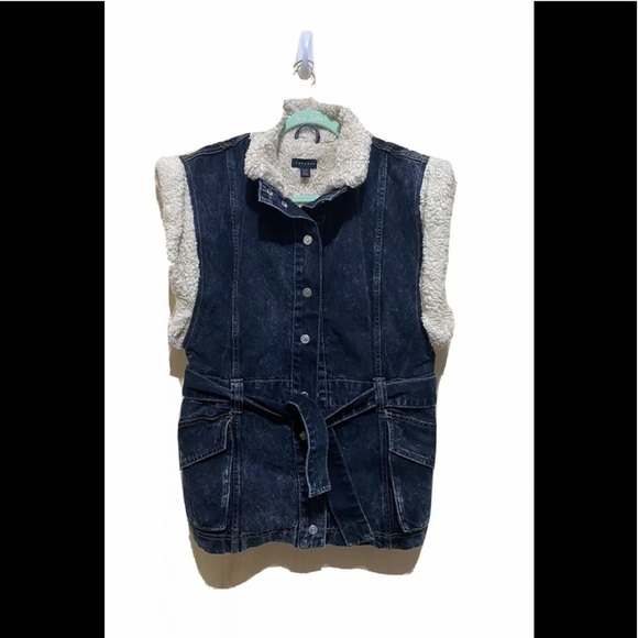 TOPSHOP Denim Vest with Faux Shearling size 2 - Picture 1 of 6